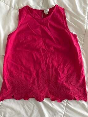 J.Crew Womens XXS Peony Pink Embroidered Scalloped Hem Sleeveless Linen Tank Top